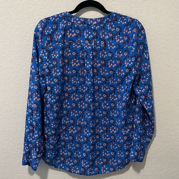 J. CREW FACTORY Blue Red & Black Floral Print Long Sleeve V-Neck Blouse, Size S - Picture 5 of 5